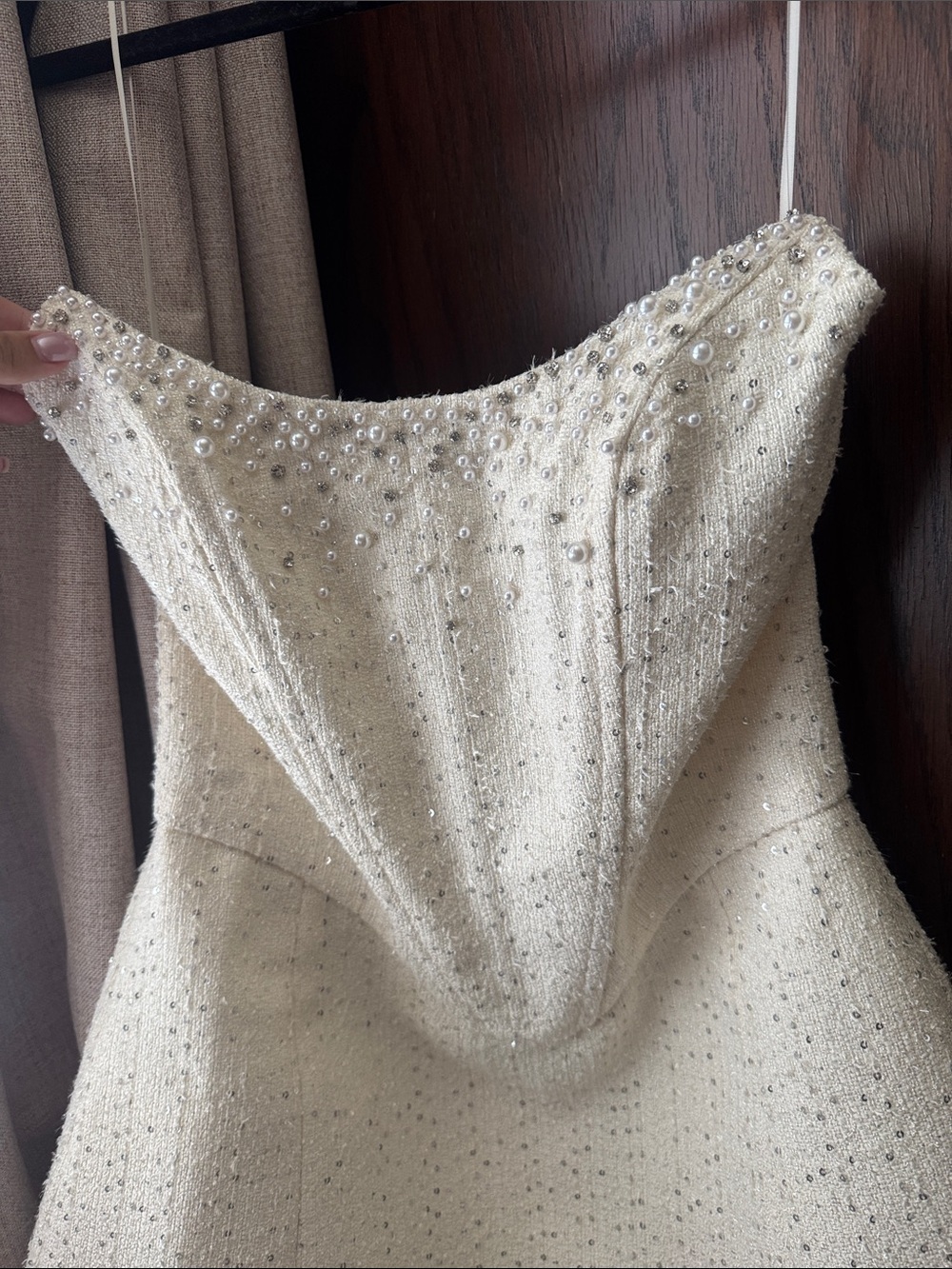 Meshki Ivory Strapless Beaded A-Line Mini Dress - Picture 2 of 4